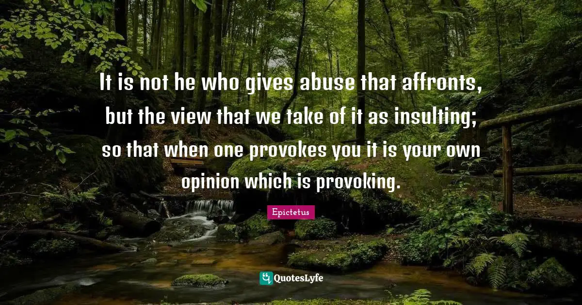 It is not he who gives abuse that affronts, but the view that we take of it as insulting; so that when one provokes you it is your own opinion which is provoking.