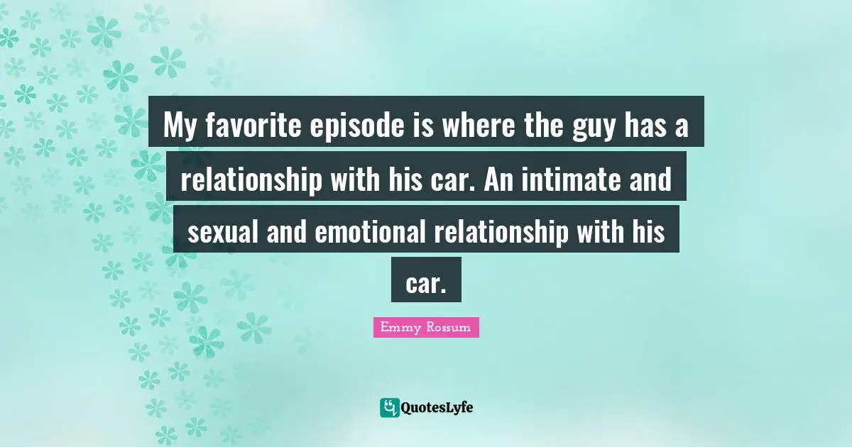 My favorite episode is where the guy has a relationship with his car. An intimate and sexual and emotional relationship with his car.