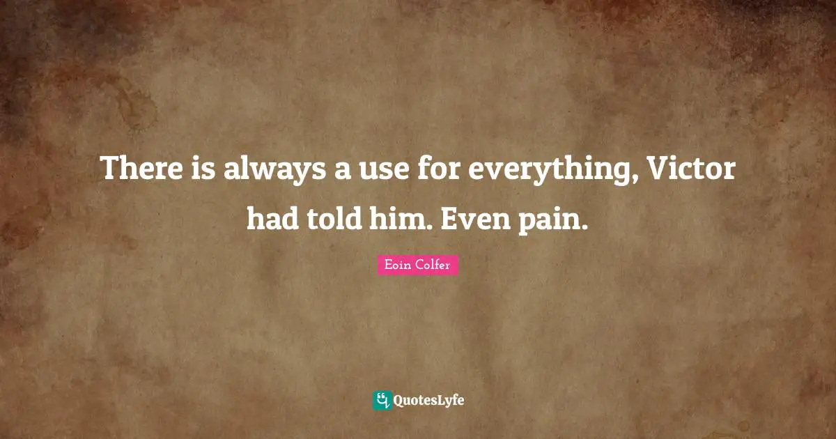 There is always a use for everything, Victor had told him. Even pain.