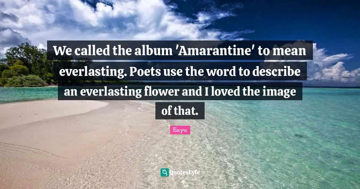 Enya Quotes: "We called the album 'Amarantine' to mean everlasting. Poets use the word to describe an everlasting flower and I loved the image of that."