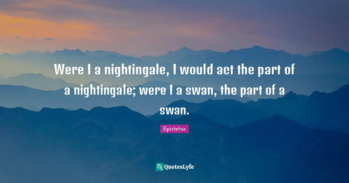 Swans Quotes: "Were I a nightingale, I would act the part of a nightingale; were I a swan, the part of a swan."