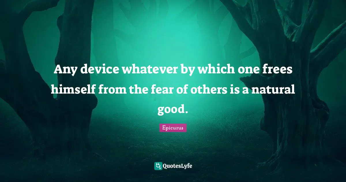 Any device whatever by which one frees himself from the fear of others is a natural good.