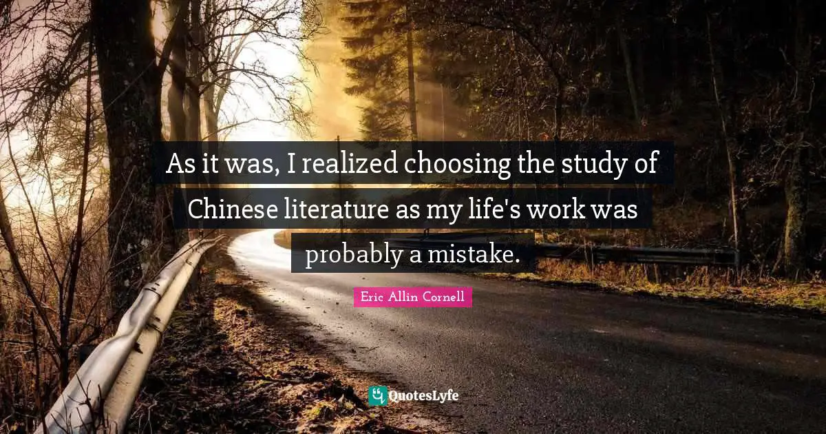 As it was, I realized choosing the study of Chinese literature as my life's work was probably a mistake.