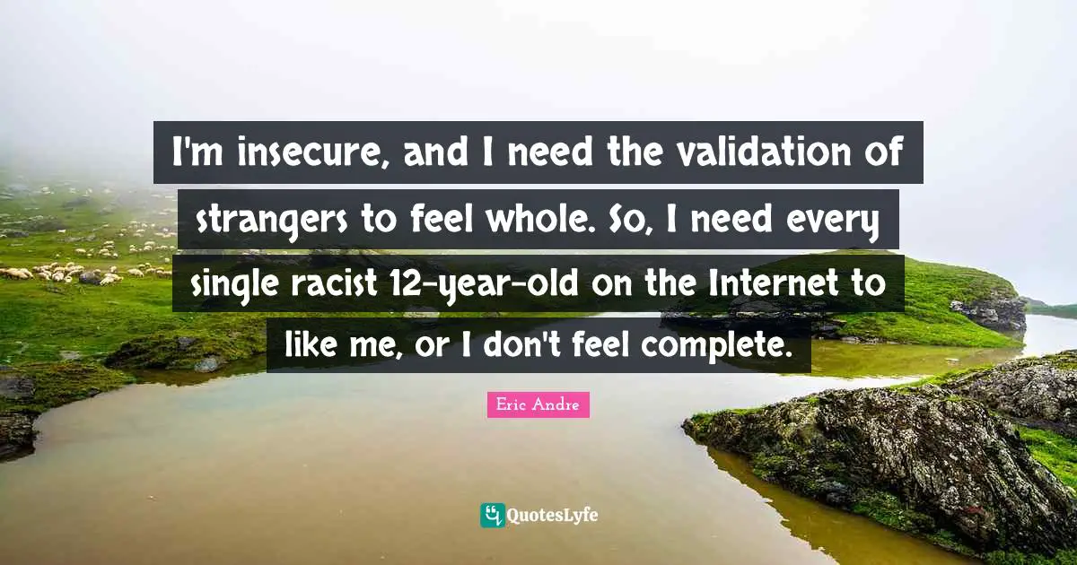 Like Me Quotes: "I'm insecure, and I need the validation of strangers to feel whole. So, I need every single racist 12-year-old on the Internet to like me, or I don't feel complete."