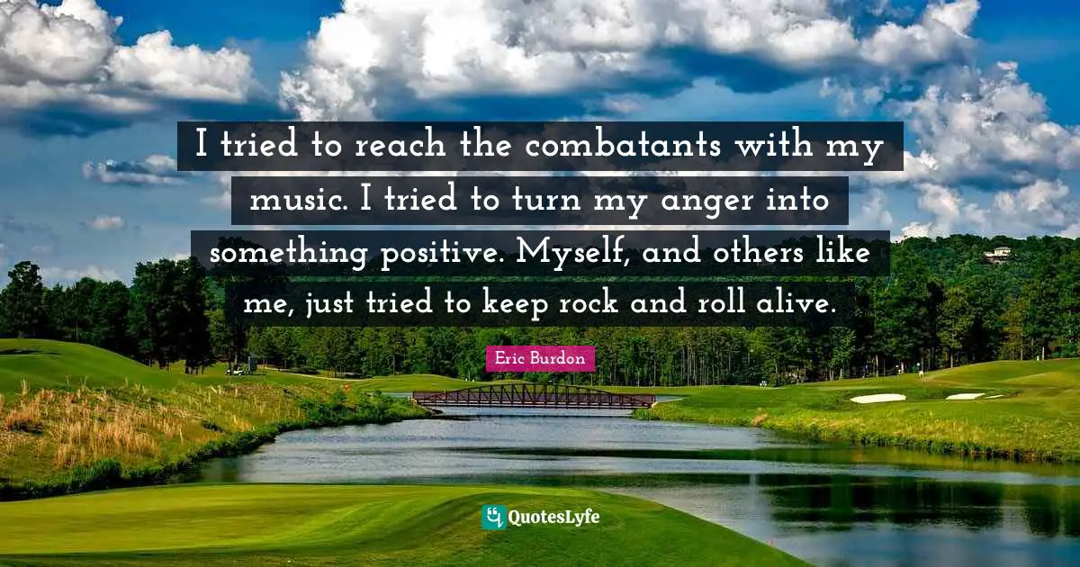 I tried to reach the combatants with my music. I tried to turn my anger into something positive. Myself, and others like me, just tried to keep rock and roll alive.