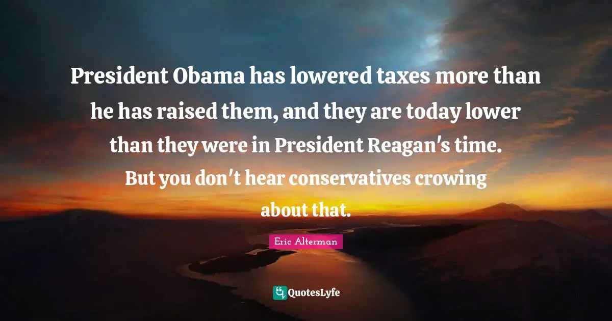 President Obama has lowered taxes more than he has raised them, and they are today lower than they were in President Reagan's time. But you don't hear conservatives crowing about that.