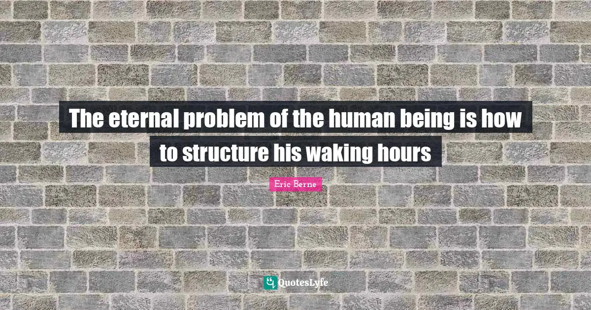 Eric Berne Quotes: "The eternal problem of the human being is how to structure his waking hours"