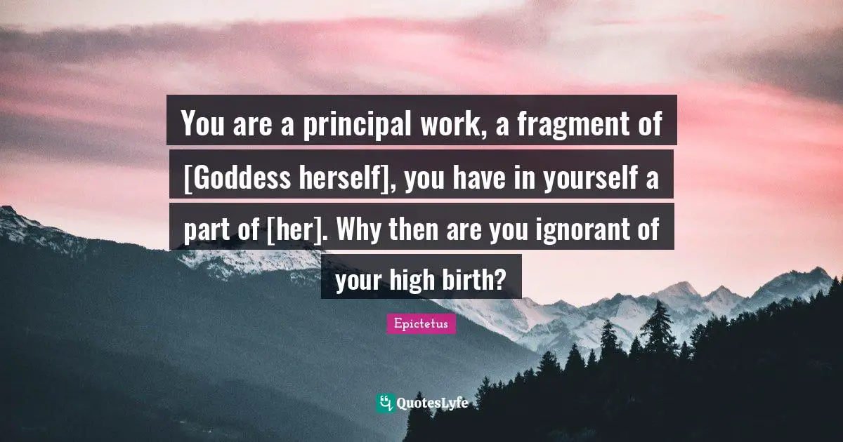 You are a principal work, a fragment of [Goddess herself], you have in yourself a part of [her]. Why then are you ignorant of your high birth?