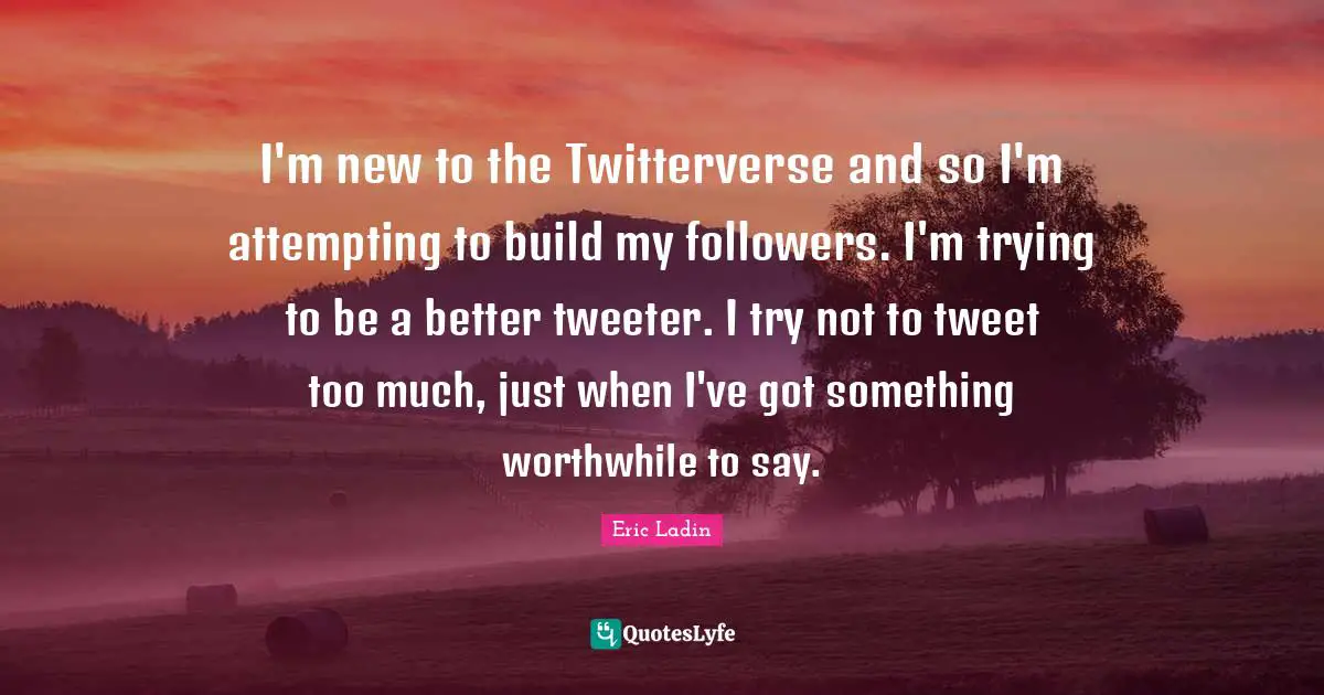 I'm new to the Twitterverse and so I'm attempting to build my followers. I'm trying to be a better tweeter. I try not to tweet too much, just when I've got something worthwhile to say.
