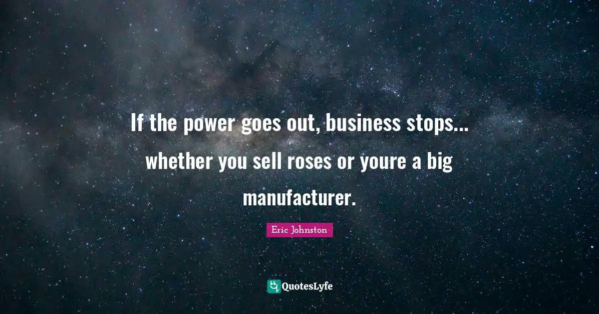 If the power goes out, business stops... whether you sell roses or youre a big manufacturer.