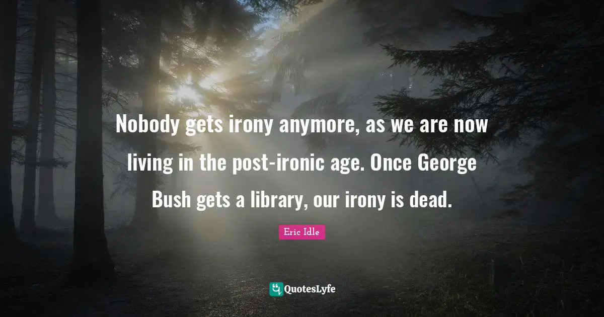 Nobody gets irony anymore, as we are now living in the post-ironic age. Once George Bush gets a library, our irony is dead.