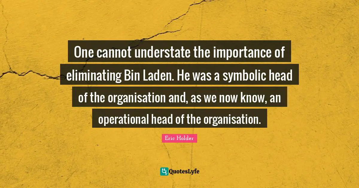 One cannot understate the importance of eliminating Bin Laden. He was a symbolic head of the organisation and, as we now know, an operational head of the organisation.