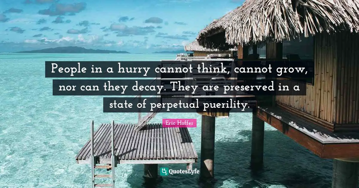 People in a hurry cannot think, cannot grow, nor can they decay. They are preserved in a state of perpetual puerility.