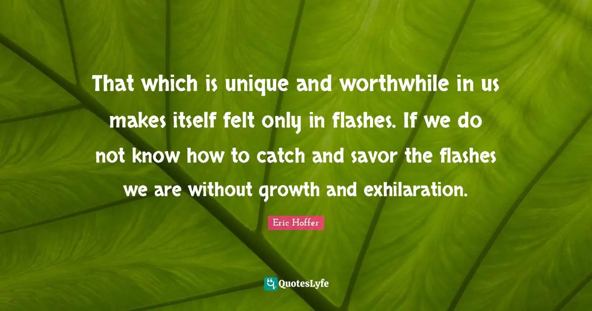 That which is unique and worthwhile in us makes itself felt only in flashes. If we do not know how to catch and savor the flashes we are without growth and exhilaration.