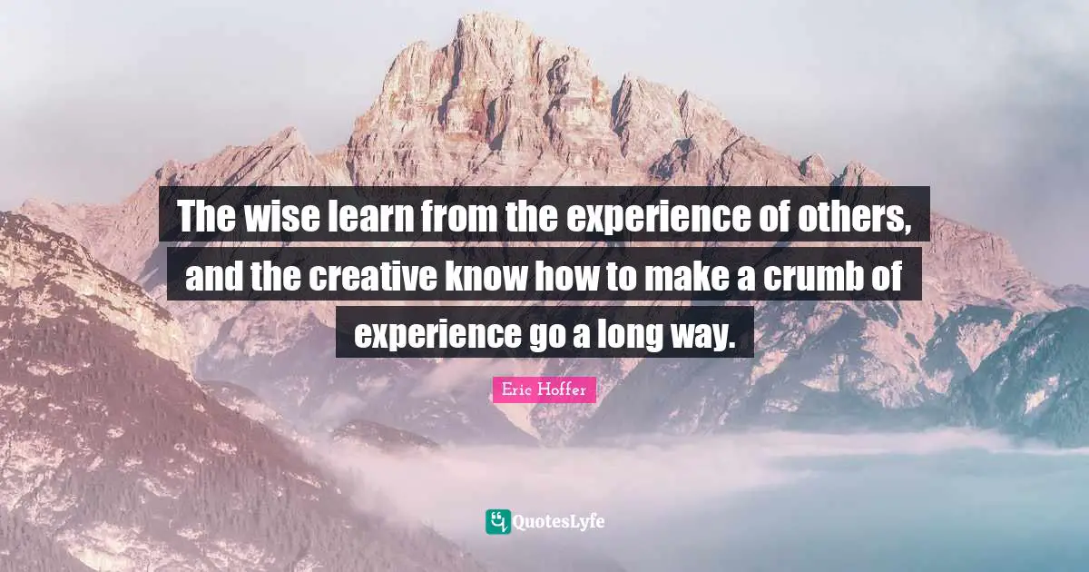 The wise learn from the experience of others, and the creative know how to make a crumb of experience go a long way.