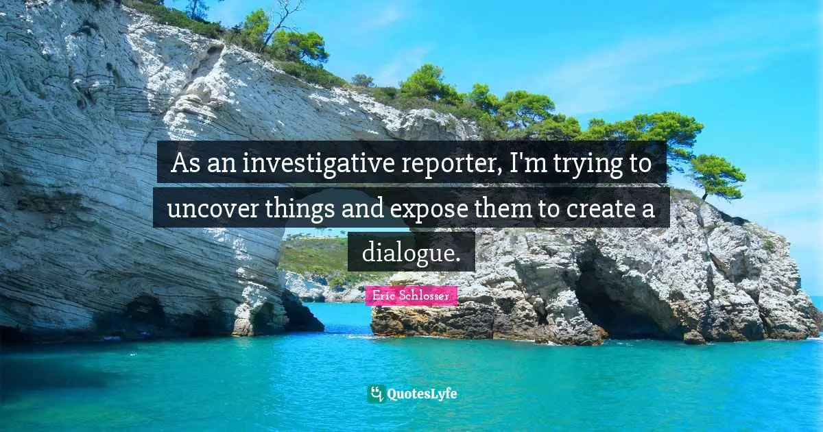 As an investigative reporter, I'm trying to uncover things and expose them to create a dialogue.