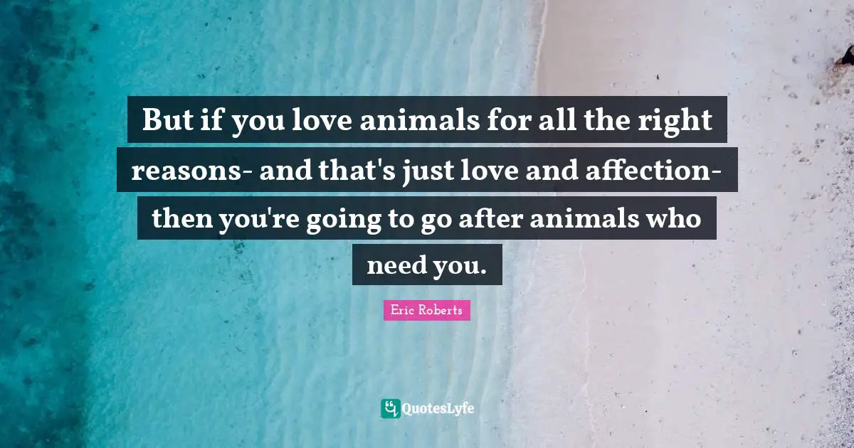 But if you love animals for all the right reasons- and that's just love and affection- then you're going to go after animals who need you.