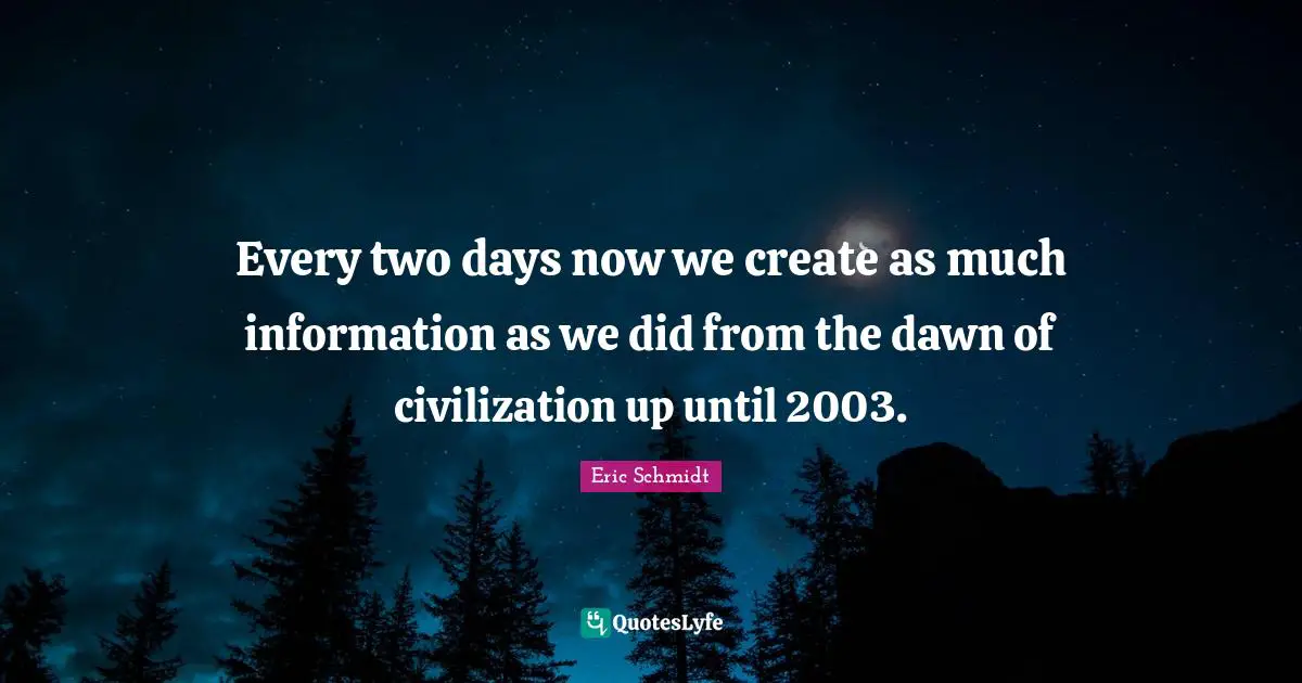 Every two days now we create as much information as we did from the dawn of civilization up until 2003.