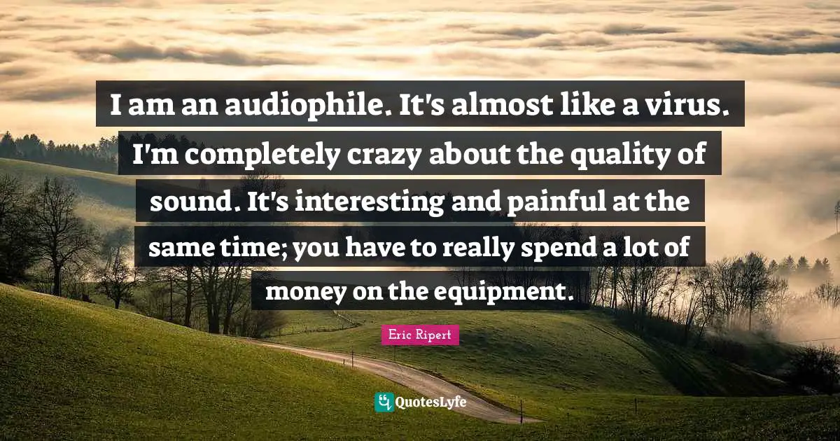 I am an audiophile. It's almost like a virus. I'm completely crazy about the quality of sound. It's interesting and painful at the same time; you have to really spend a lot of money on the equipment.