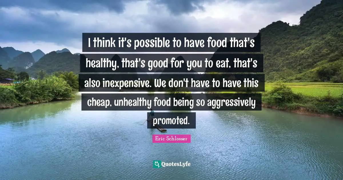 I think it's possible to have food that's healthy, that's good for you to eat, that's also inexpensive. We don't have to have this cheap, unhealthy food being so aggressively promoted.
