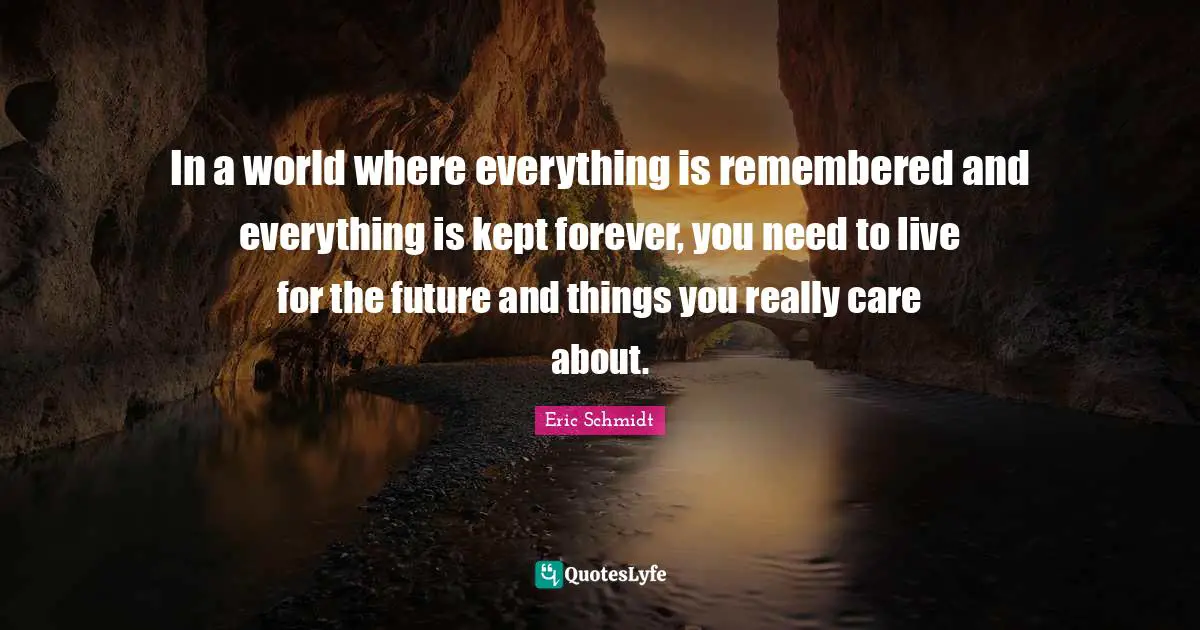 Eric Schmidt Quotes: "In a world where everything is remembered and everything is kept forever, you need to live for the future and things you really care about."