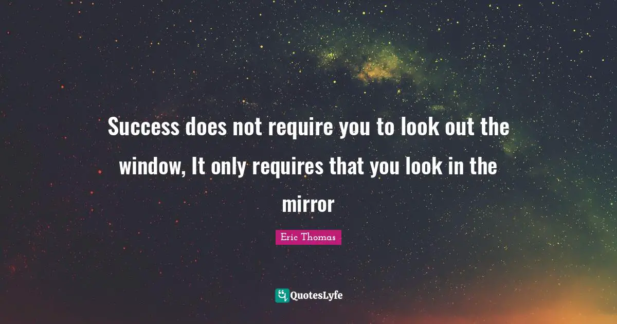 Success does not require you to look out the window, It only requires that you look in the mirror