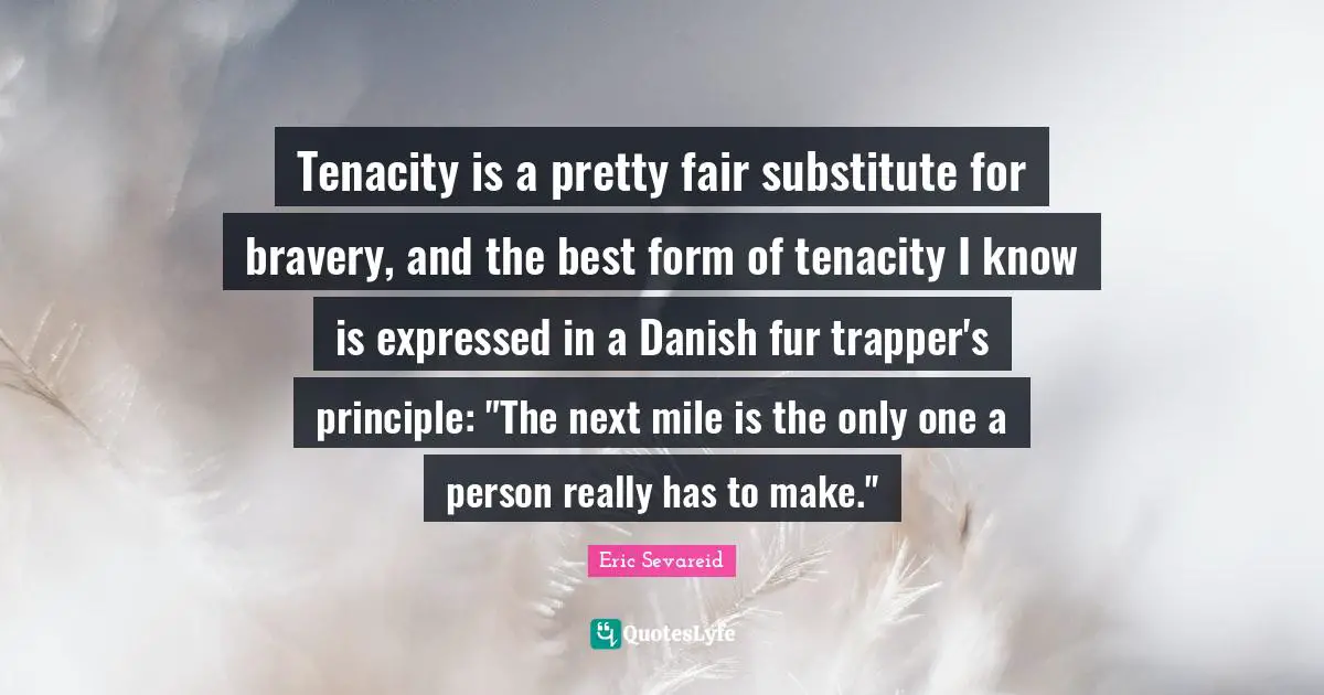 Tenacity is a pretty fair substitute for bravery, and the best form of tenacity I know is expressed in a Danish fur trapper's principle: "The next mile is the only one a person really has to make."