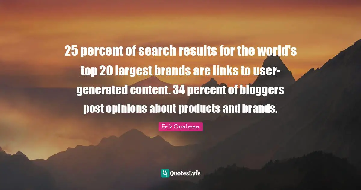 25 percent of search results for the world's top 20 largest brands are links to user-generated content. 34 percent of bloggers post opinions about products and brands.