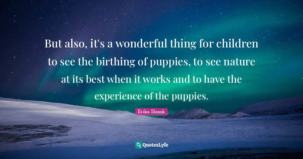 But also, it's a wonderful thing for children to see the birthing of puppies, to see nature at its best when it works and to have the experience of the puppies.