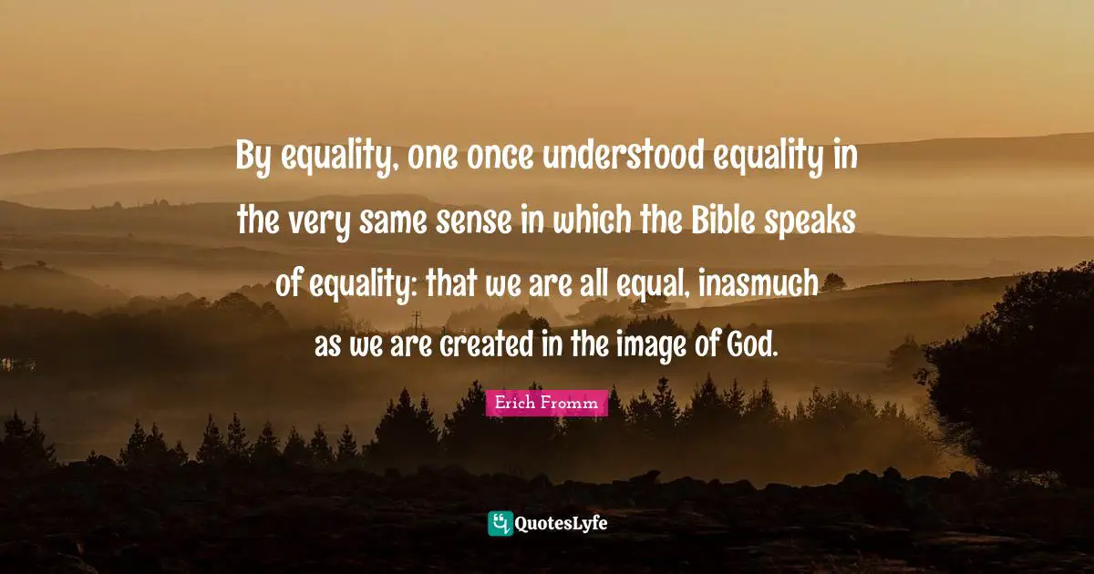 By equality, one once understood equality in the very same sense in which the Bible speaks of equality: that we are all equal, inasmuch as we are created in the image of God.