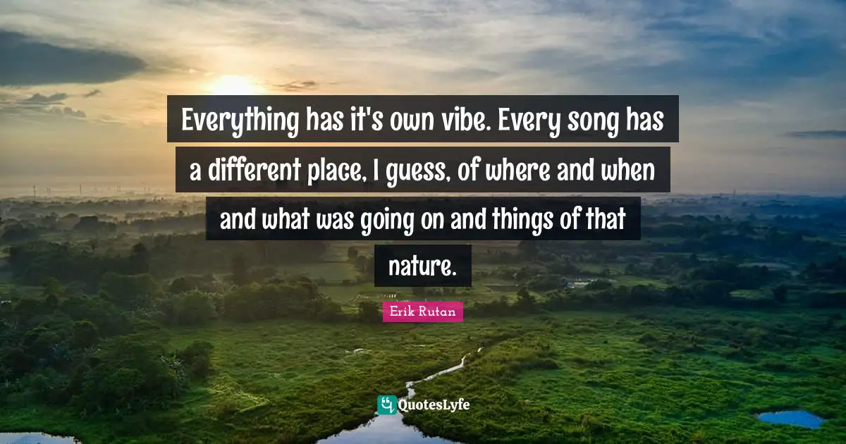 Different Place Quotes: "Everything has it's own vibe. Every song has a different place, I guess, of where and when and what was going on and things of that nature."