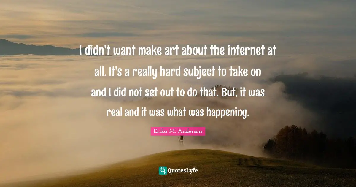 I didn't want make art about the internet at all. It's a really hard subject to take on and I did not set out to do that. But, it was real and it was what was happening.