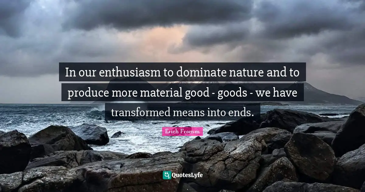 In our enthusiasm to dominate nature and to produce more material good - goods - we have transformed means into ends.