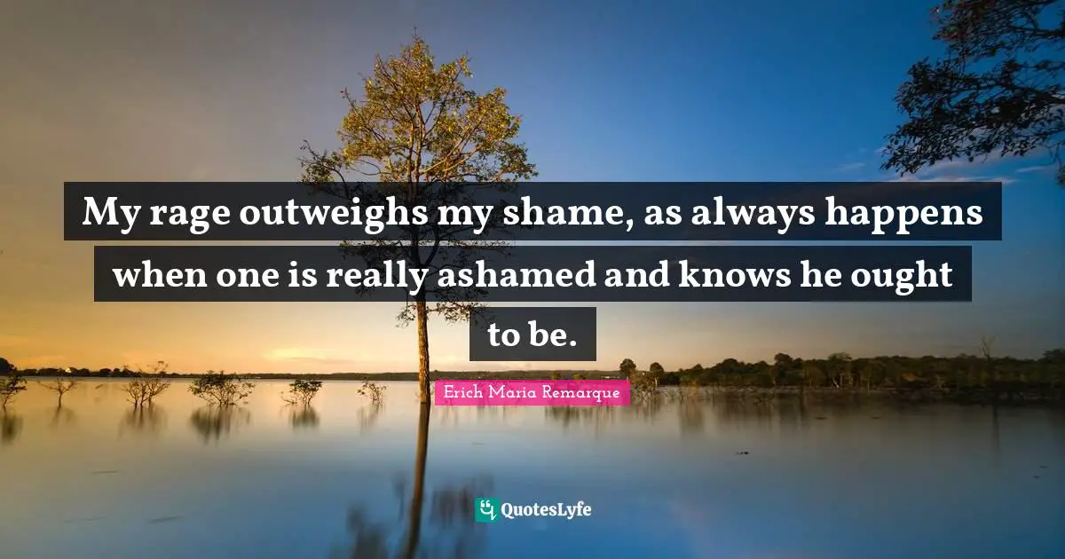 My rage outweighs my shame, as always happens when one is really ashamed and knows he ought to be.