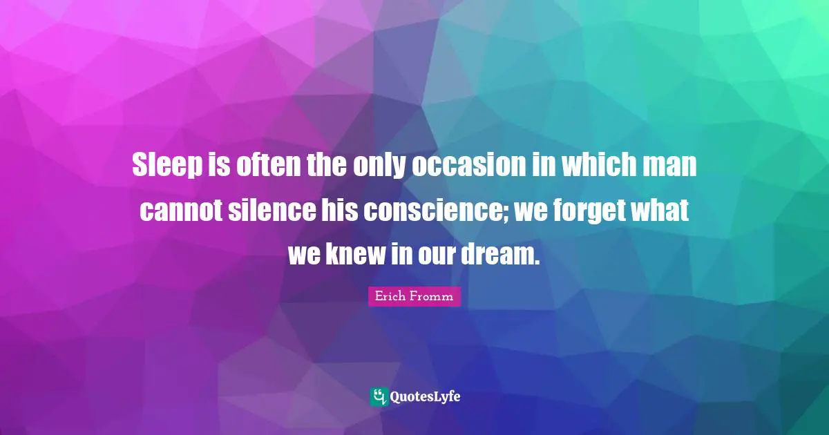 Sleep is often the only occasion in which man cannot silence his conscience; we forget what we knew in our dream.