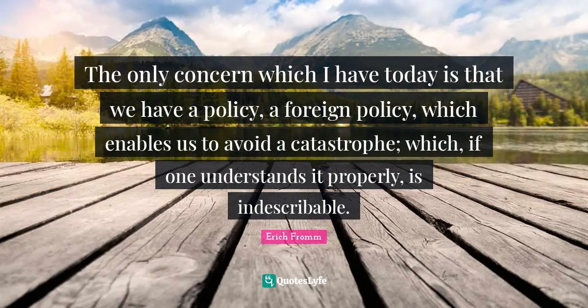 The only concern which I have today is that we have a policy, a foreign policy, which enables us to avoid a catastrophe; which, if one understands it properly, is indescribable.