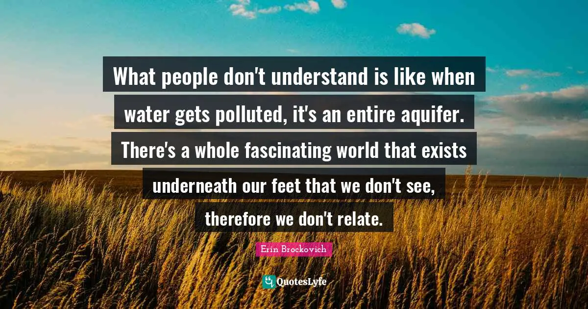 Relate Quotes: "What people don't understand is like when water gets polluted, it's an entire aquifer. There's a whole fascinating world that exists underneath our feet that we don't see, therefore we don't relate."