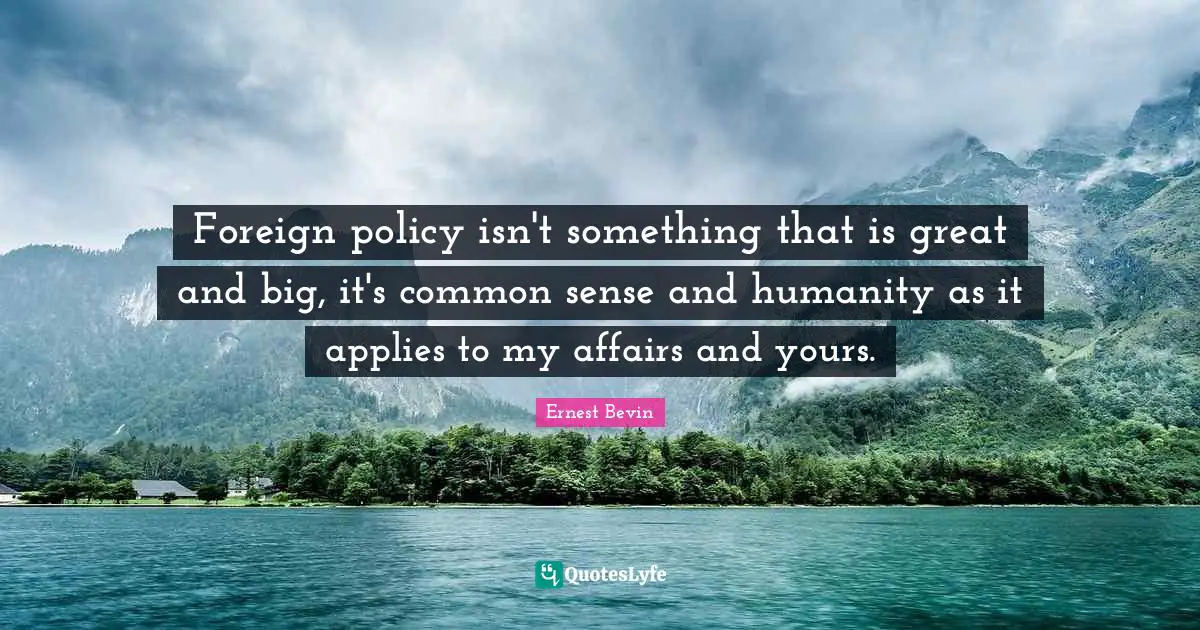 Foreign policy isn't something that is great and big, it's common sense and humanity as it applies to my affairs and yours.