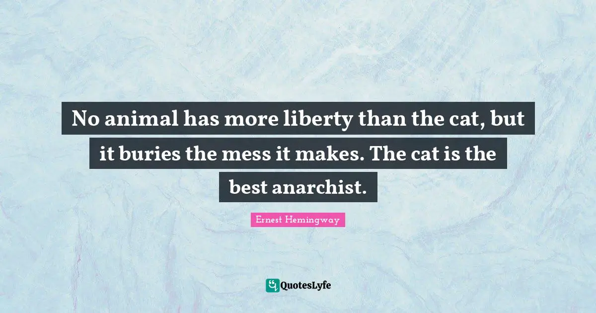 No animal has more liberty than the cat, but it buries the mess it makes. The cat is the best anarchist.