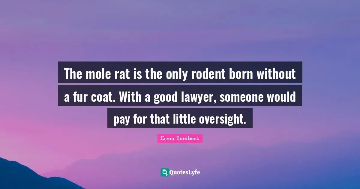The mole rat is the only rodent born without a fur coat. With a good lawyer, someone would pay for that little oversight.