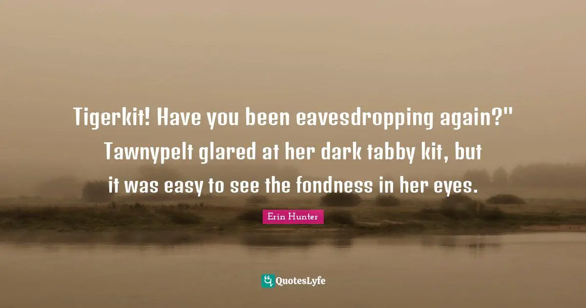 Tigerkit! Have you been eavesdropping again?" Tawnypelt glared at her dark tabby kit, but it was easy to see the fondness in her eyes.