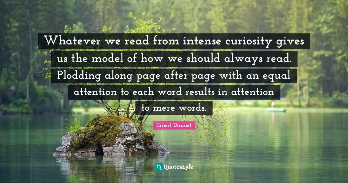 Ernest Dimnet Quotes: "Whatever we read from intense curiosity gives us the model of how we should always read. Plodding along page after page with an equal attention to each word results in attention to mere words."