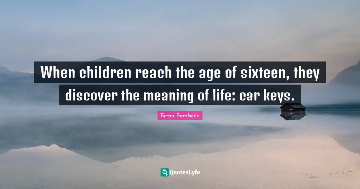 When children reach the age of sixteen, they discover the meaning of life: car keys.