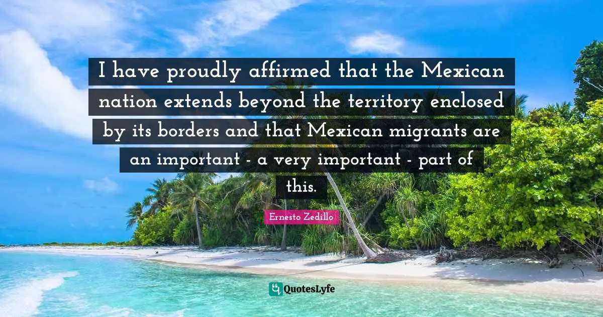I have proudly affirmed that the Mexican nation extends beyond the territory enclosed by its borders and that Mexican migrants are an important - a very important - part of this.