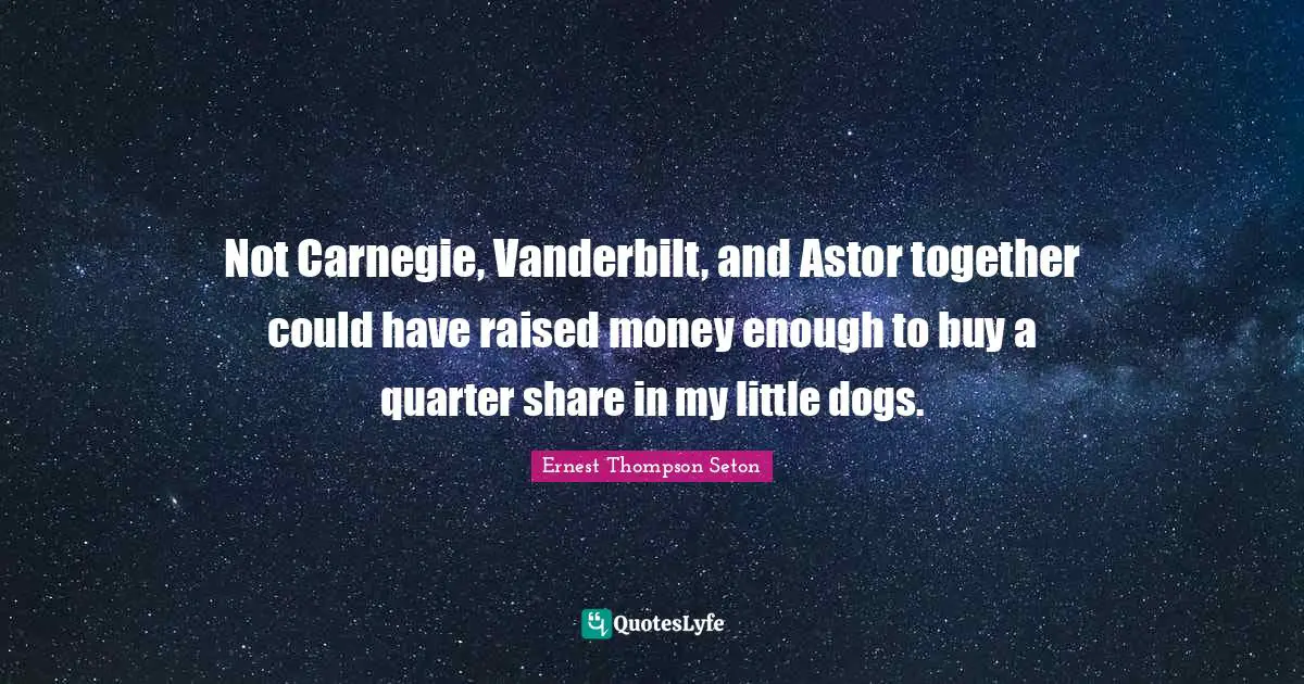Not Carnegie, Vanderbilt, and Astor together could have raised money enough to buy a quarter share in my little dogs.