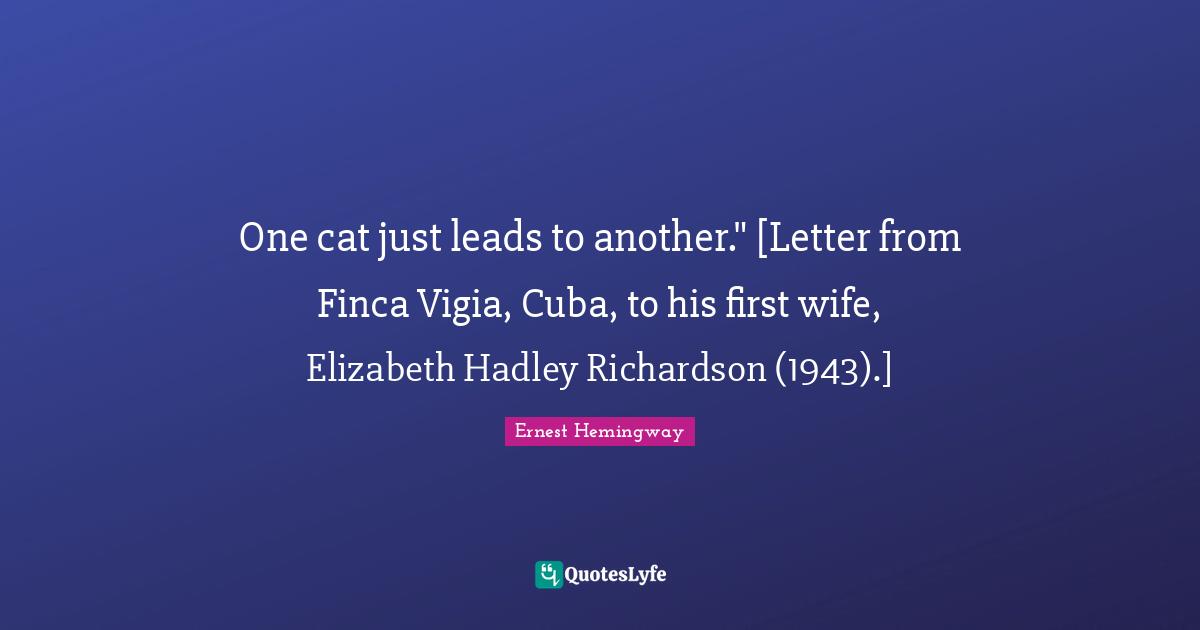 One cat just leads to another." [Letter from Finca Vigia, Cuba, to his first wife, Elizabeth Hadley Richardson (1943).]