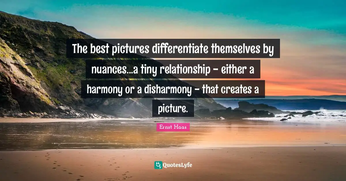 The best pictures differentiate themselves by nuances...a tiny relationship - either a harmony or a disharmony - that creates a picture.