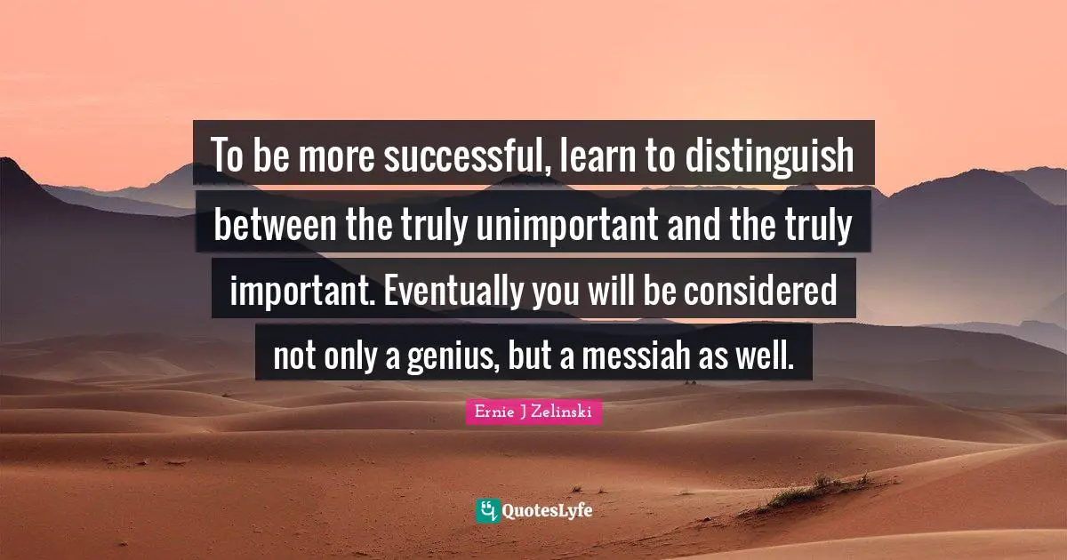 To be more successful, learn to distinguish between the truly unimportant and the truly important. Eventually you will be considered not only a genius, but a messiah as well.
