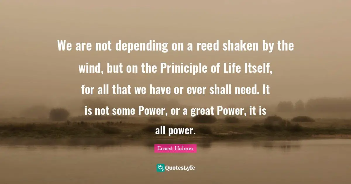 We are not depending on a reed shaken by the wind, but on the Priniciple of Life Itself, for all that we have or ever shall need. It is not some Power, or a great Power, it is all power.
