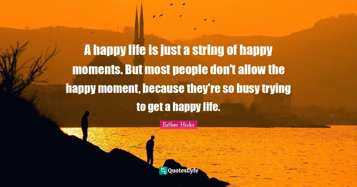 A happy life is just a string of happy moments. But most people don't allow the happy moment, because they're so busy trying to get a happy life.